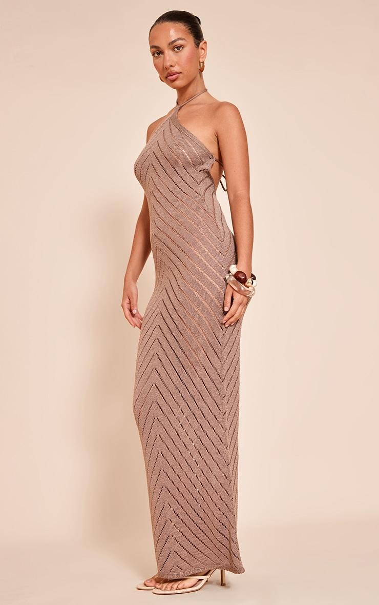 Mocha Chevron Knitted Maxi Dress Product Image