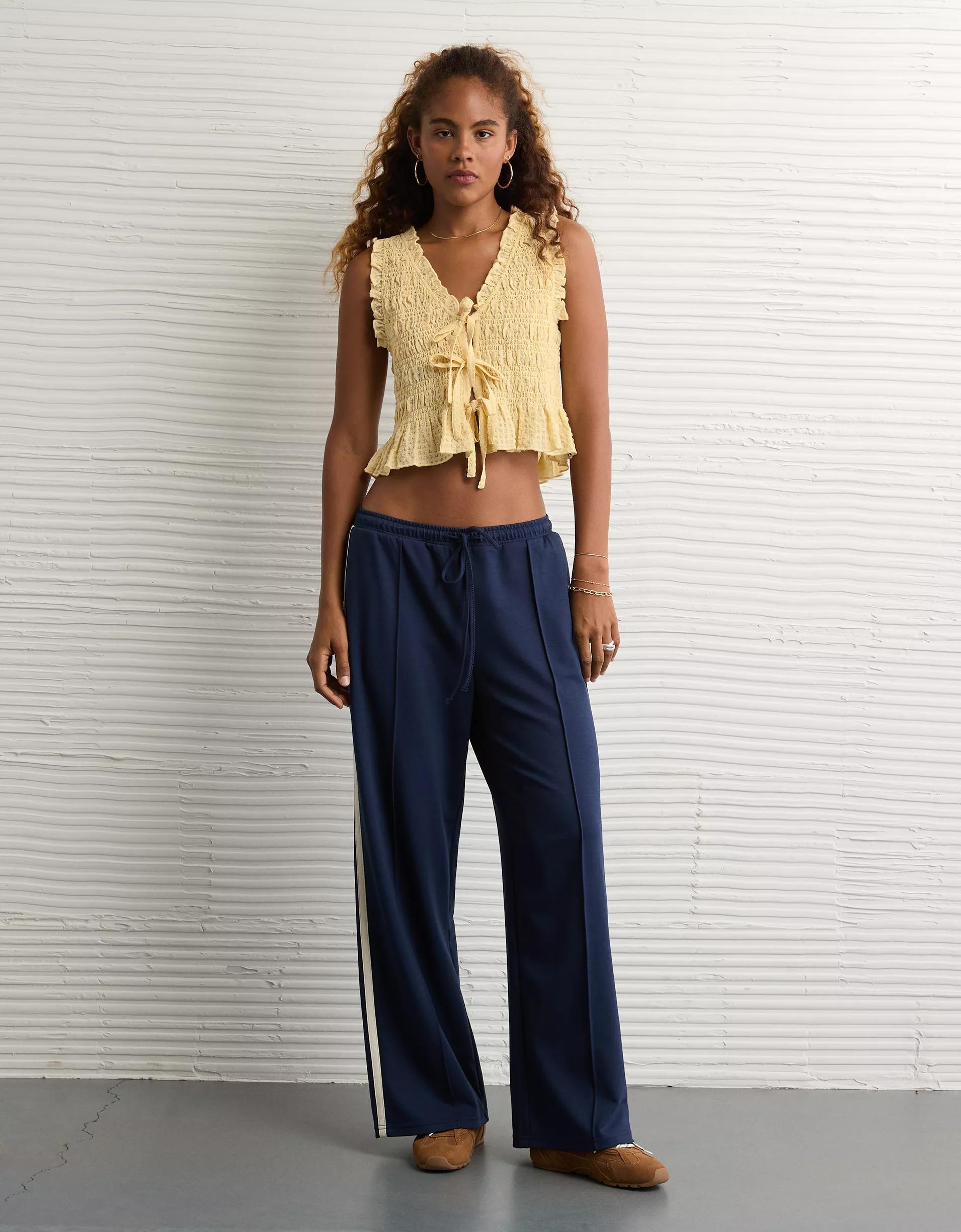 AE Tie-Front Smocked Tank Top Product Image