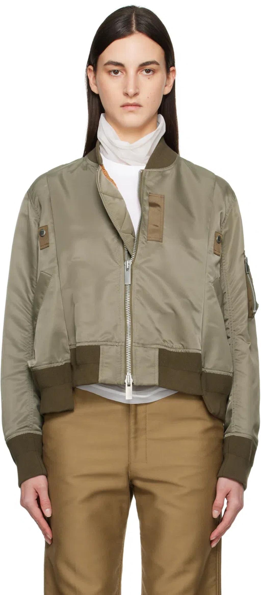 SACAI Khaki Nylon Twill Bomber Jacket In 550 Taupe Product Image