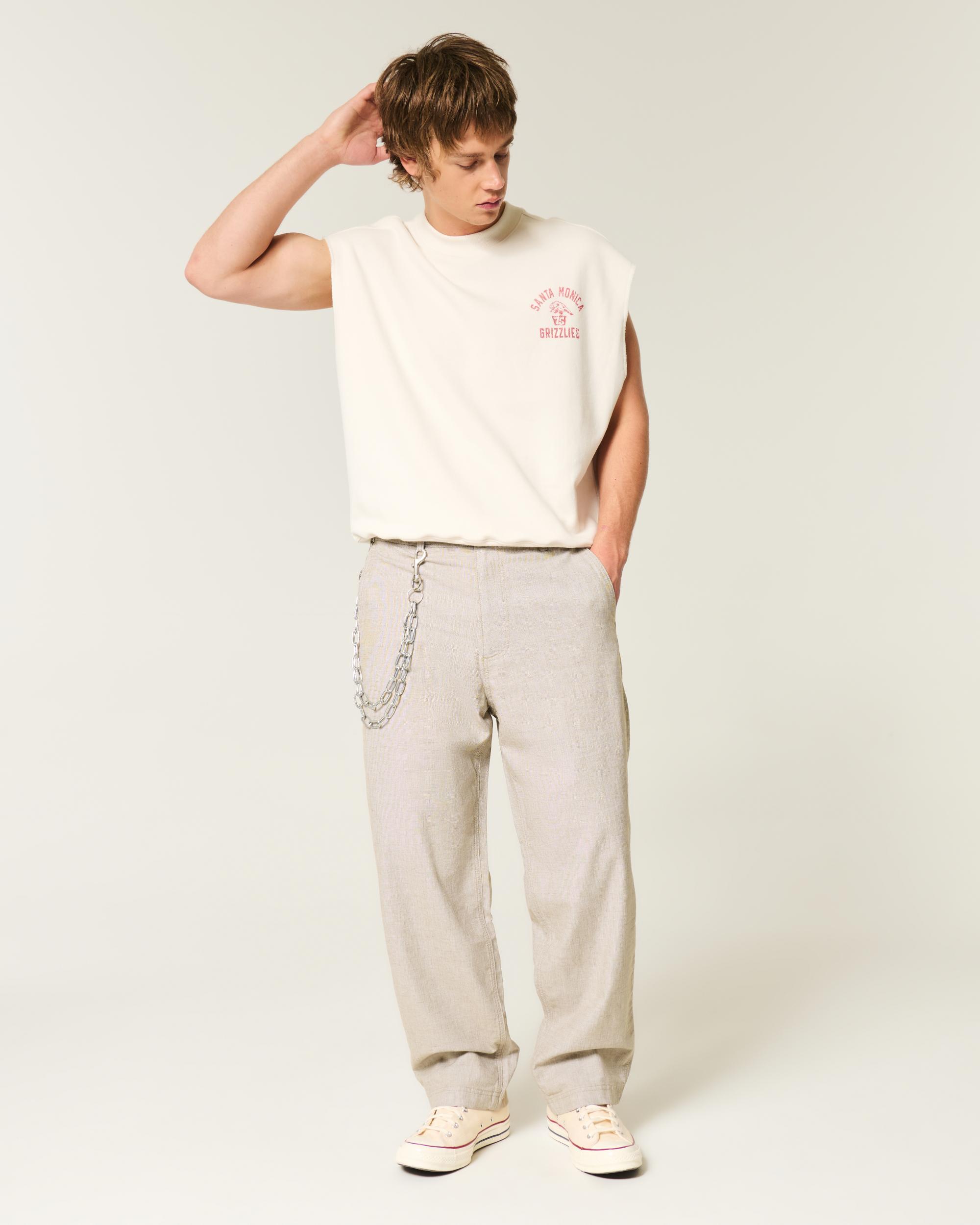 Linen-Blend Flex Waist Baggy Pants Product Image
