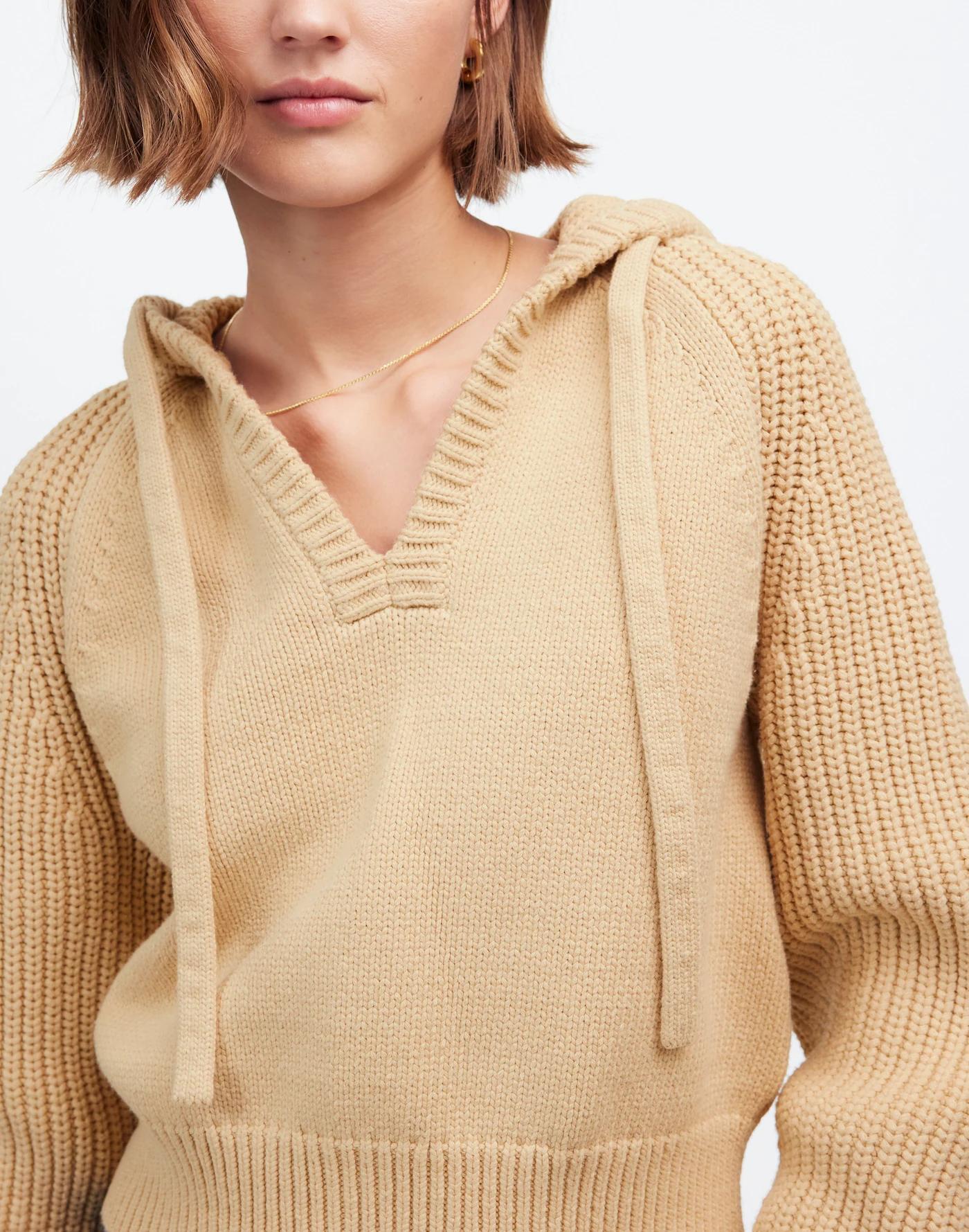 Open-Neck Ribbed Hoodie Product Image