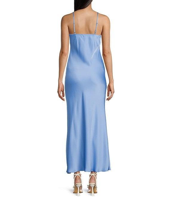 Next Up Satin Sweetheart Neck Front Rosette Side Slit Midi Dress Product Image