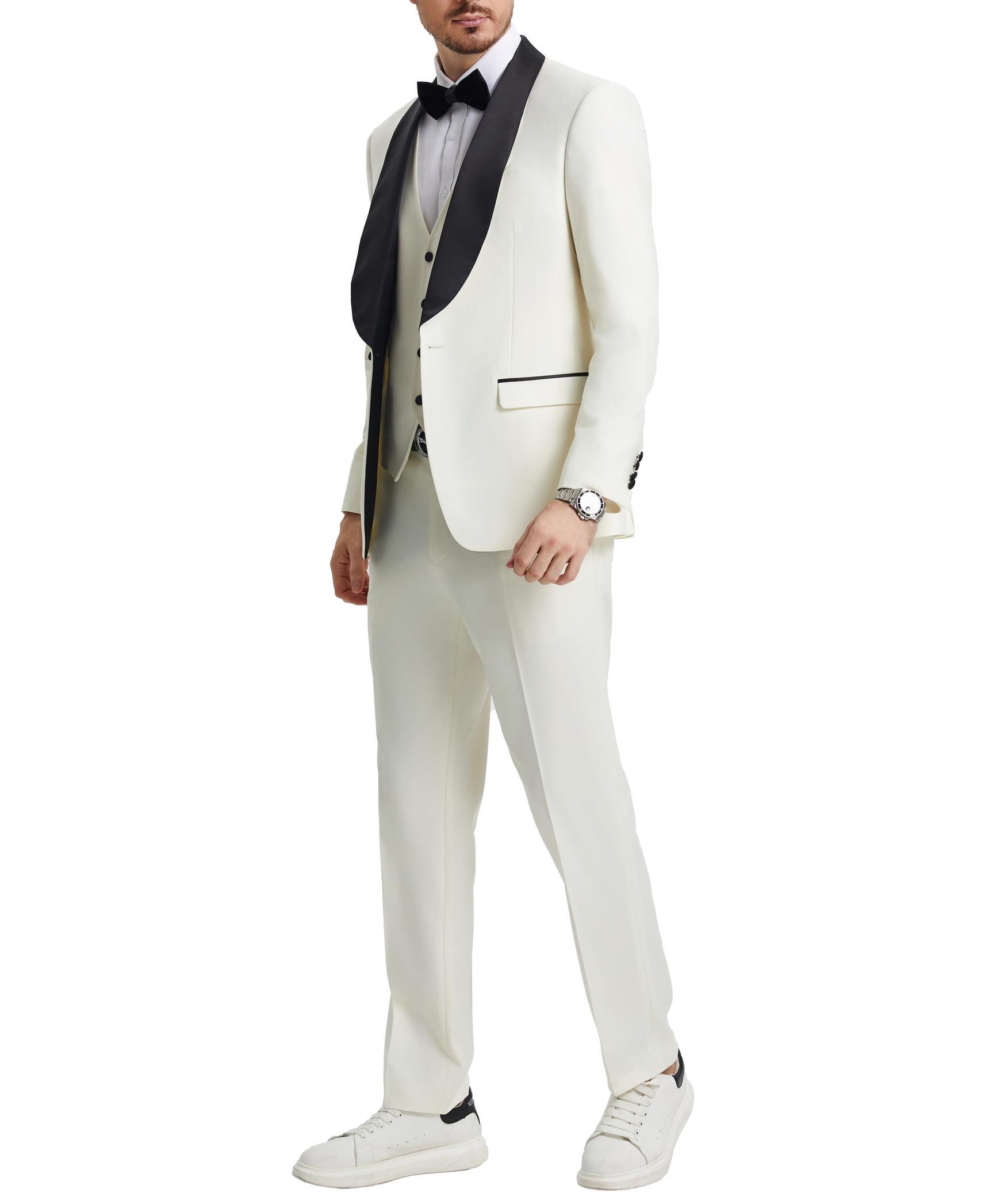 Stacy Adams - Ivory 3 Piece Hybrid Fit Tuxedo Satin Shawl Lapel Product Image