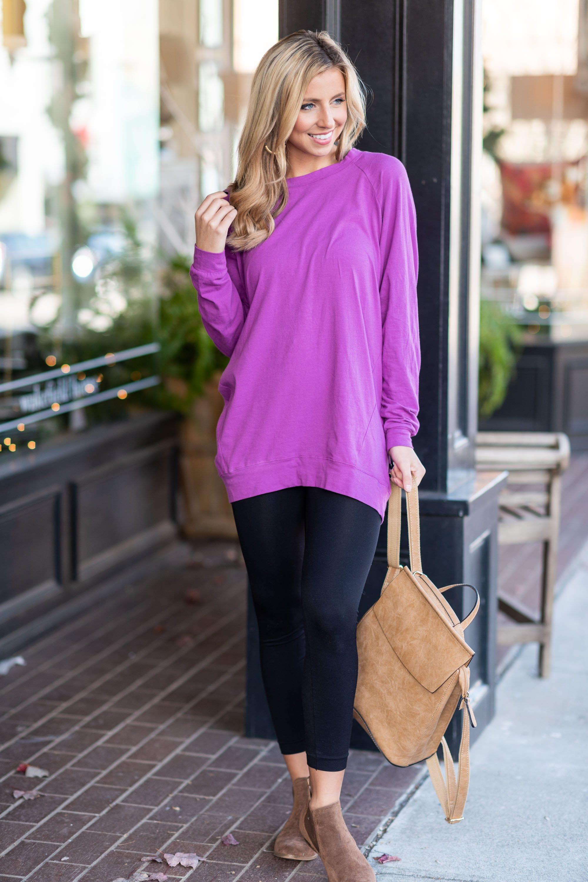 Slouchy Dolman Bodacious Purple Long Sleeve Tunic Female Product Image