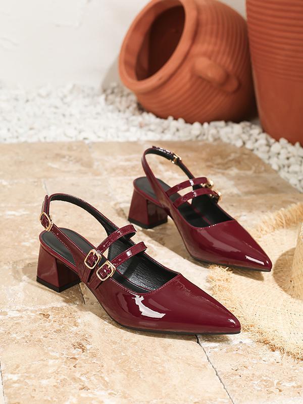 Belt Buckle Pointed-Toe Split-Joint Slider Sandals Product Image