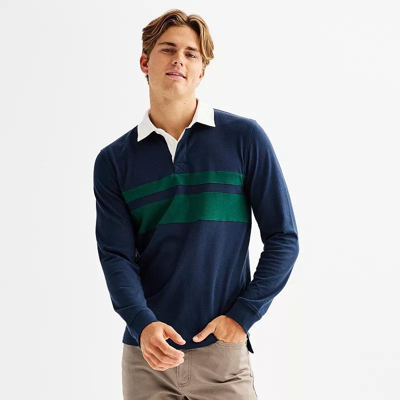 Mens Sonoma Goods For Life Long Sleeve Rugby Polo Blue Rugby Stripe Product Image