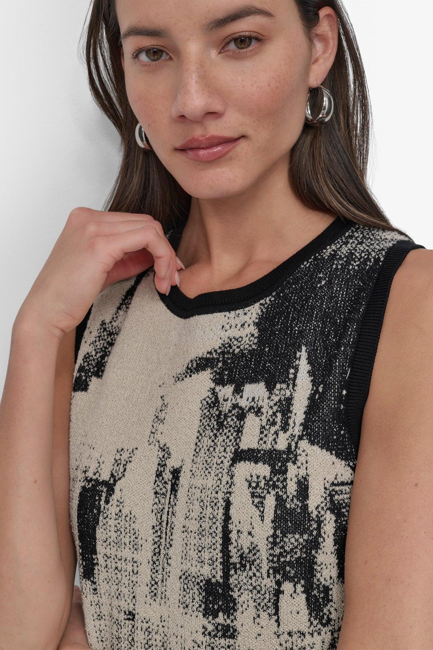 SLEEVELESS BOUCLE PRINTED SWEATER Product Image