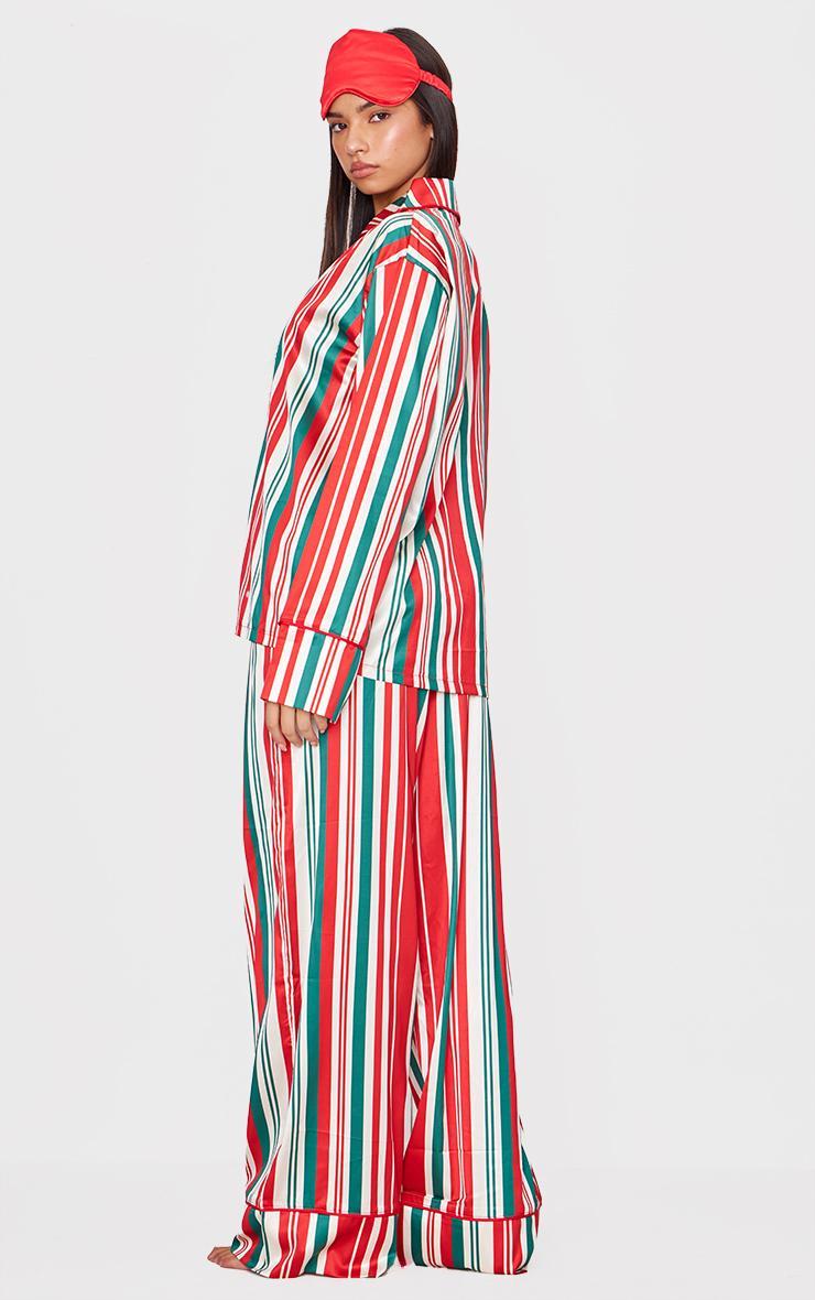 Red Chunky Stripe Satin Long PJ Set Product Image