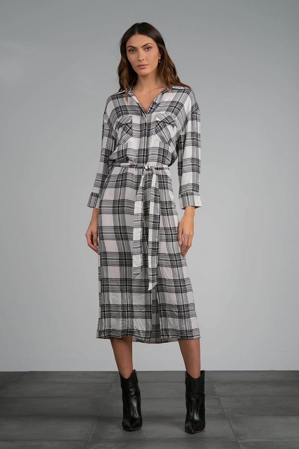 PLAID WRAP DRESS Product Image