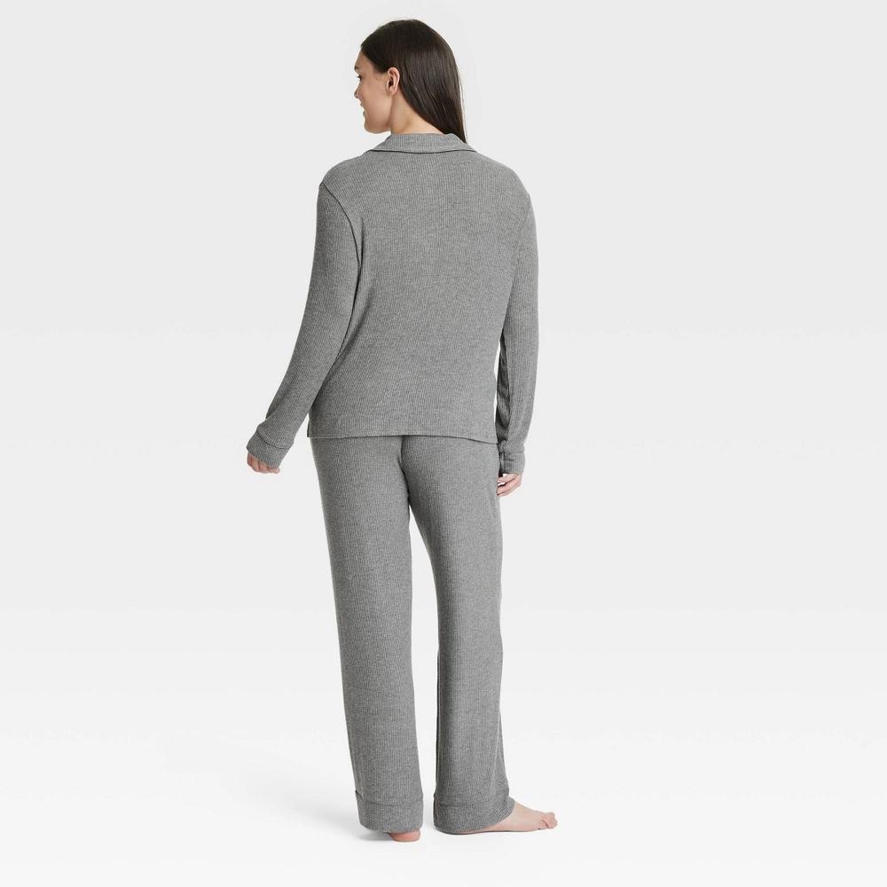 Women's Cozy Ribbed Long Sleeve Notch Collar Shirt and Pants Pajama Set - Auden™ Product Image