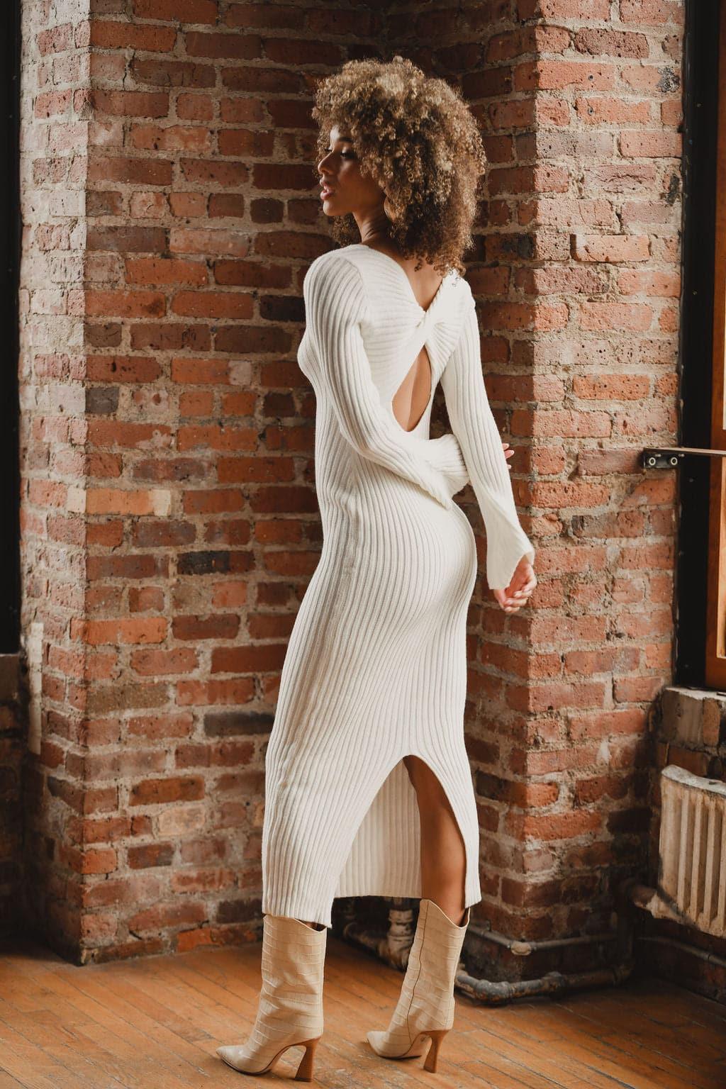 Gwyneth White Sweater Midi Dress Product Image
