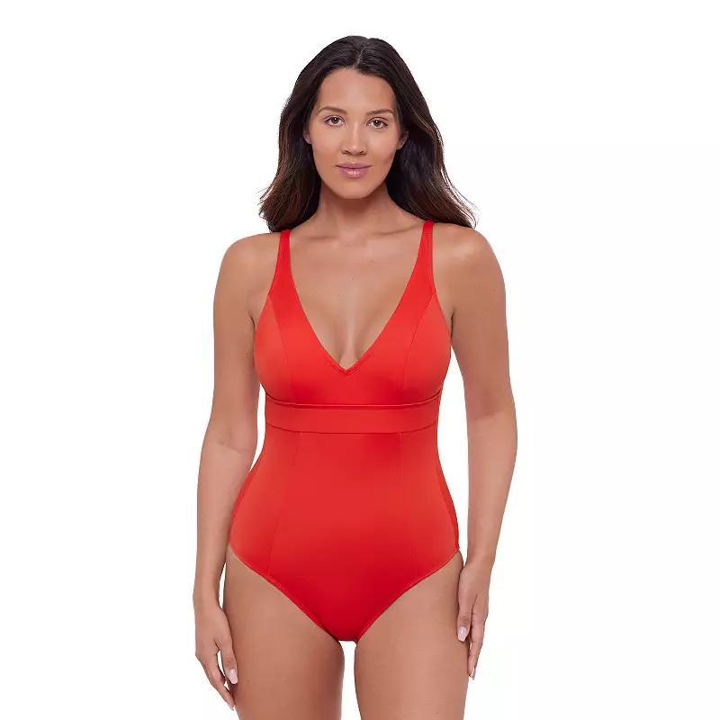 Womens S3 Swim Shaping Banded Plunge V-Neck One Piece Swimsuit, Womens Product Image
