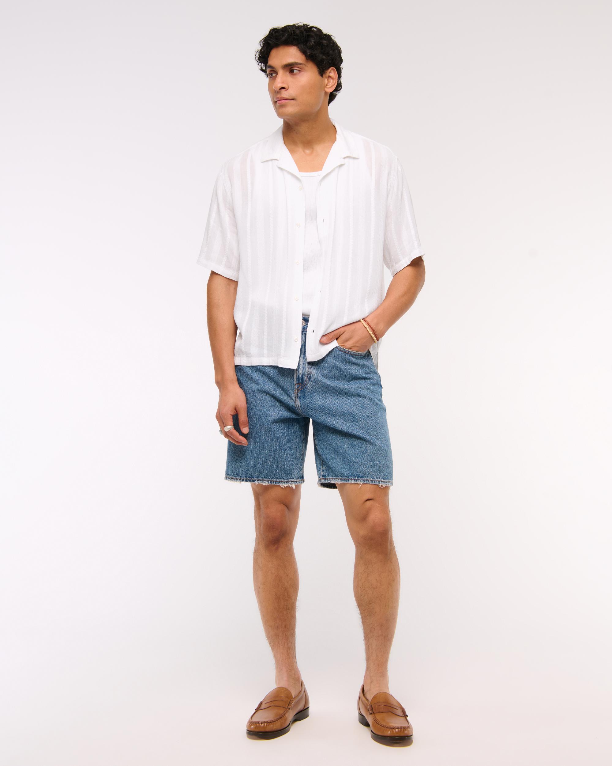 Camp Collar Cropped Button-Up Shirt Product Image