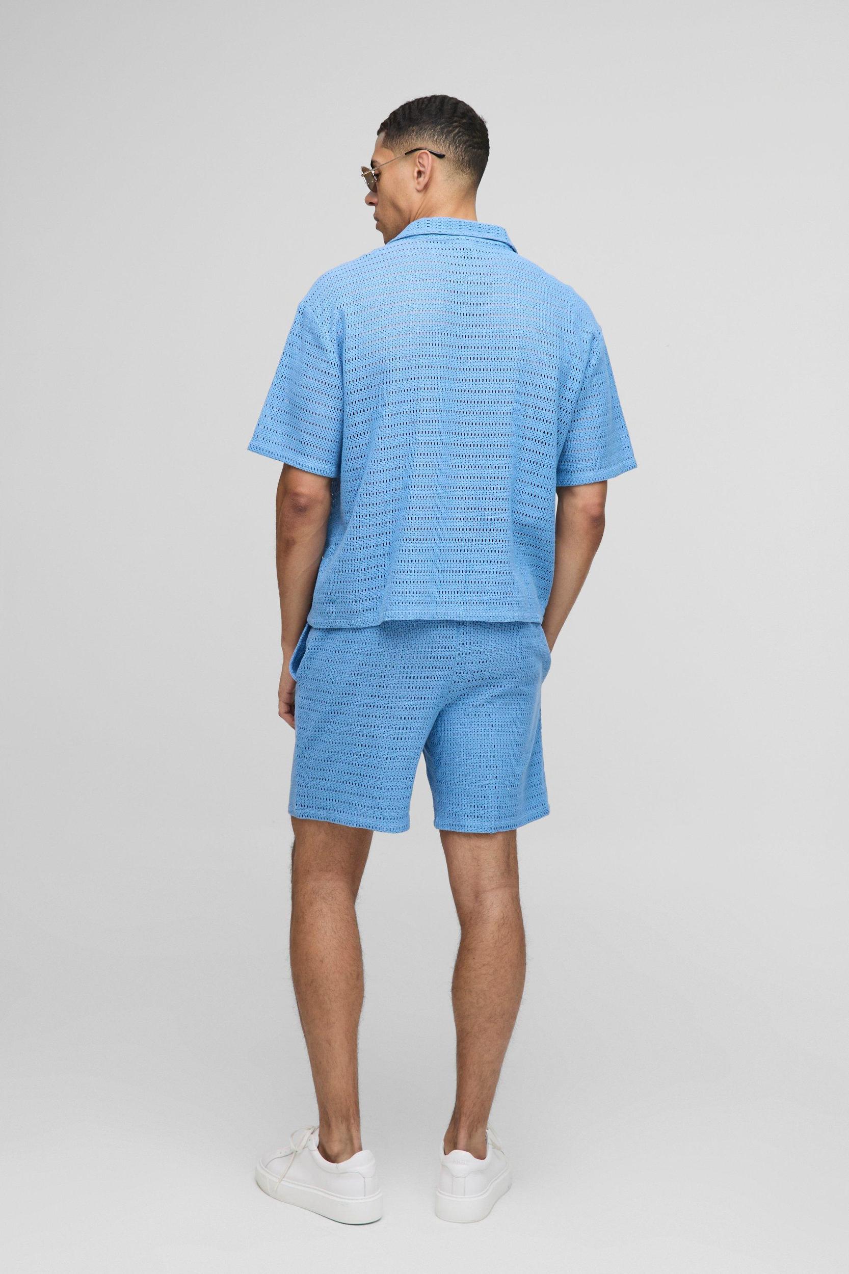 Oversized Open Texture Boxy Revere Shirt & Short Set | boohooMAN USA Product Image