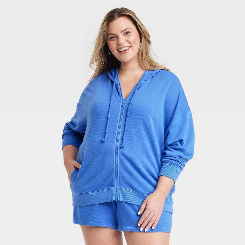 Womens Leisure Studio French Terry Zip-Up Hooded Sweatshirt - Universal Thread Blue XXL Product Image