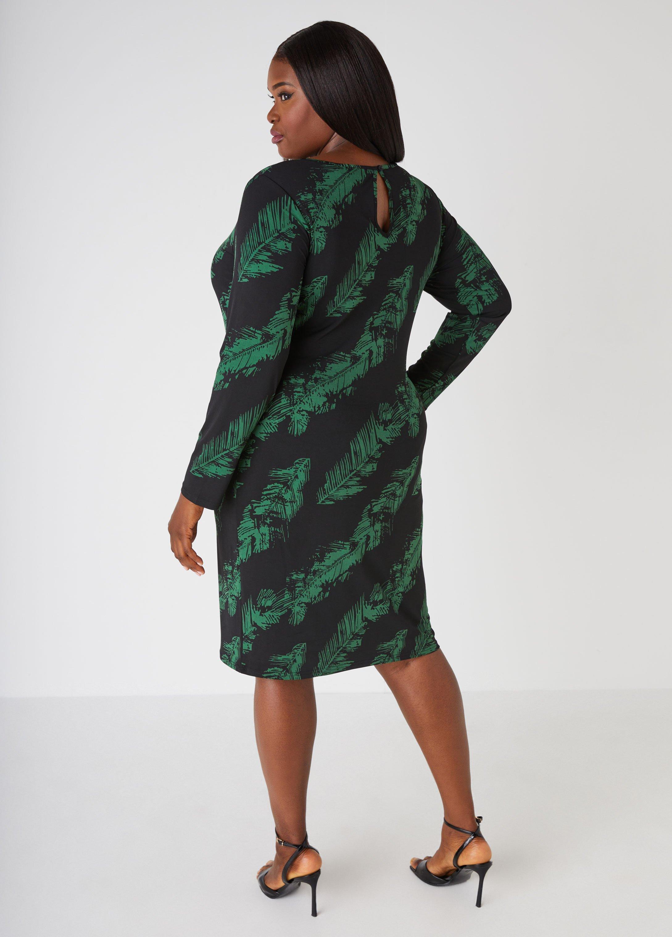 Plus Size Leaf Print Bodycon Dress Ashley Stewart Product Image