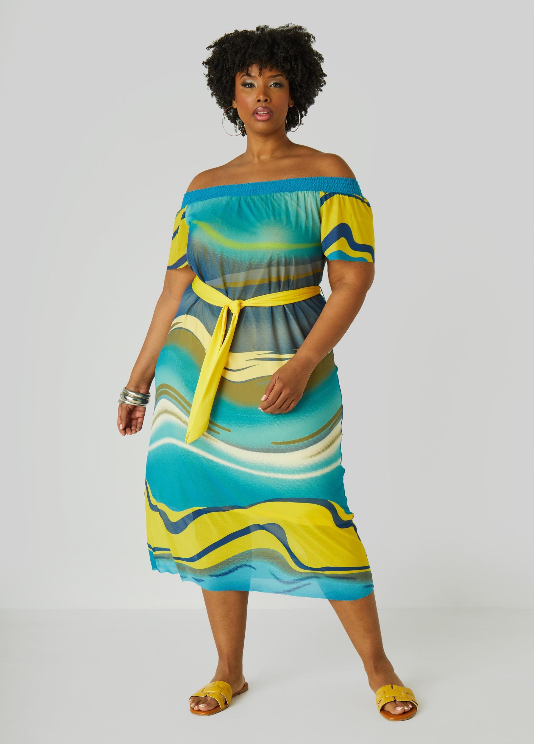 Off The Shoulder Printed Mesh Dress Product Image