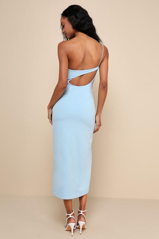 Flattering Finesse Light Blue Cutout One-Shoulder Midi Dress Product Image
