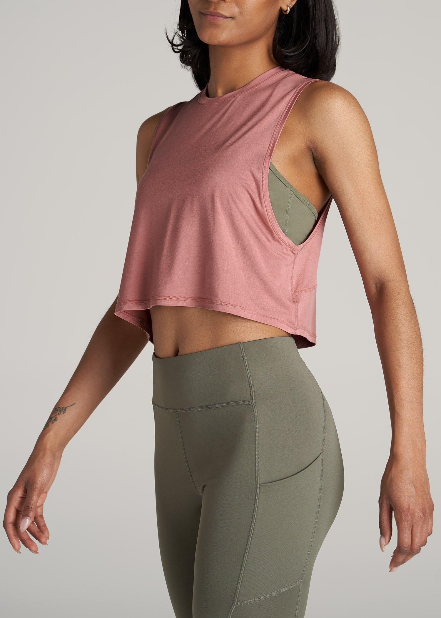 Athletic Cropped Muscle Tank Top for Tall Women in Clay Sunrise Female Product Image