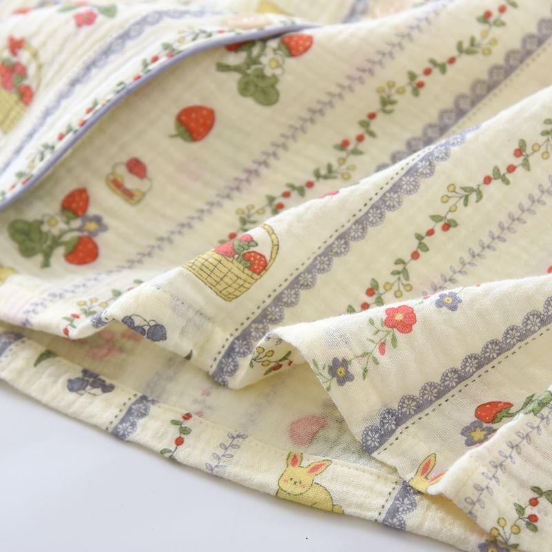 Pajama Set: Short-Sleeve Lapel Collar Floral Button Top + Lounge Shorts Product Image