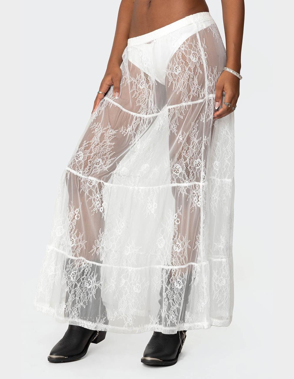 EDIKTED Tiered Sheer Lace Maxi Skirt Product Image