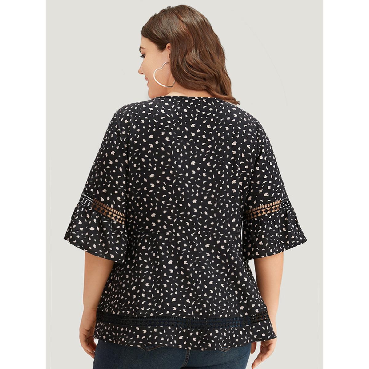 Plus Size Black Leopard Print Flutter Sleeve Keyhole Hollow Out Blouse Women Elegant Half Sleeve Keyhole Cut-Out Dailywear Blouses BloomChic 26/4X Product Image