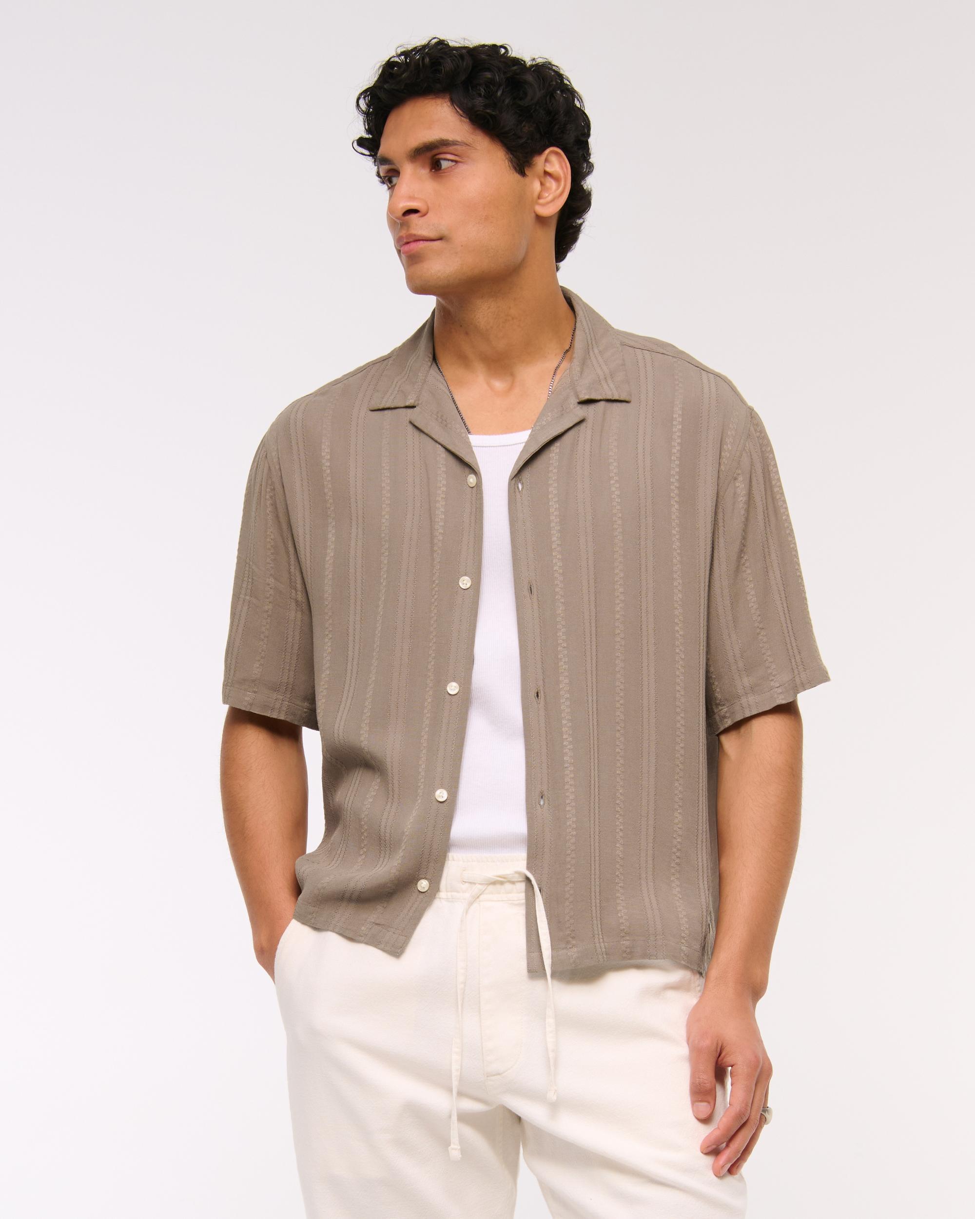 Camp Collar Cropped Button-Up Shirt Product Image