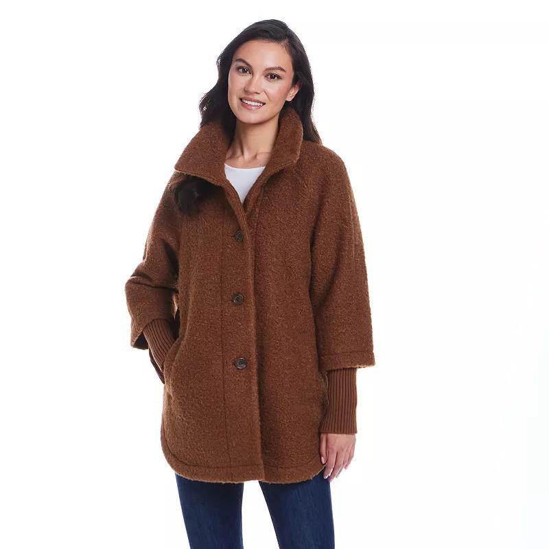 Women's Weathercast Button Front Boucle Topper Coat with Knit Sleeves,  Product Image
