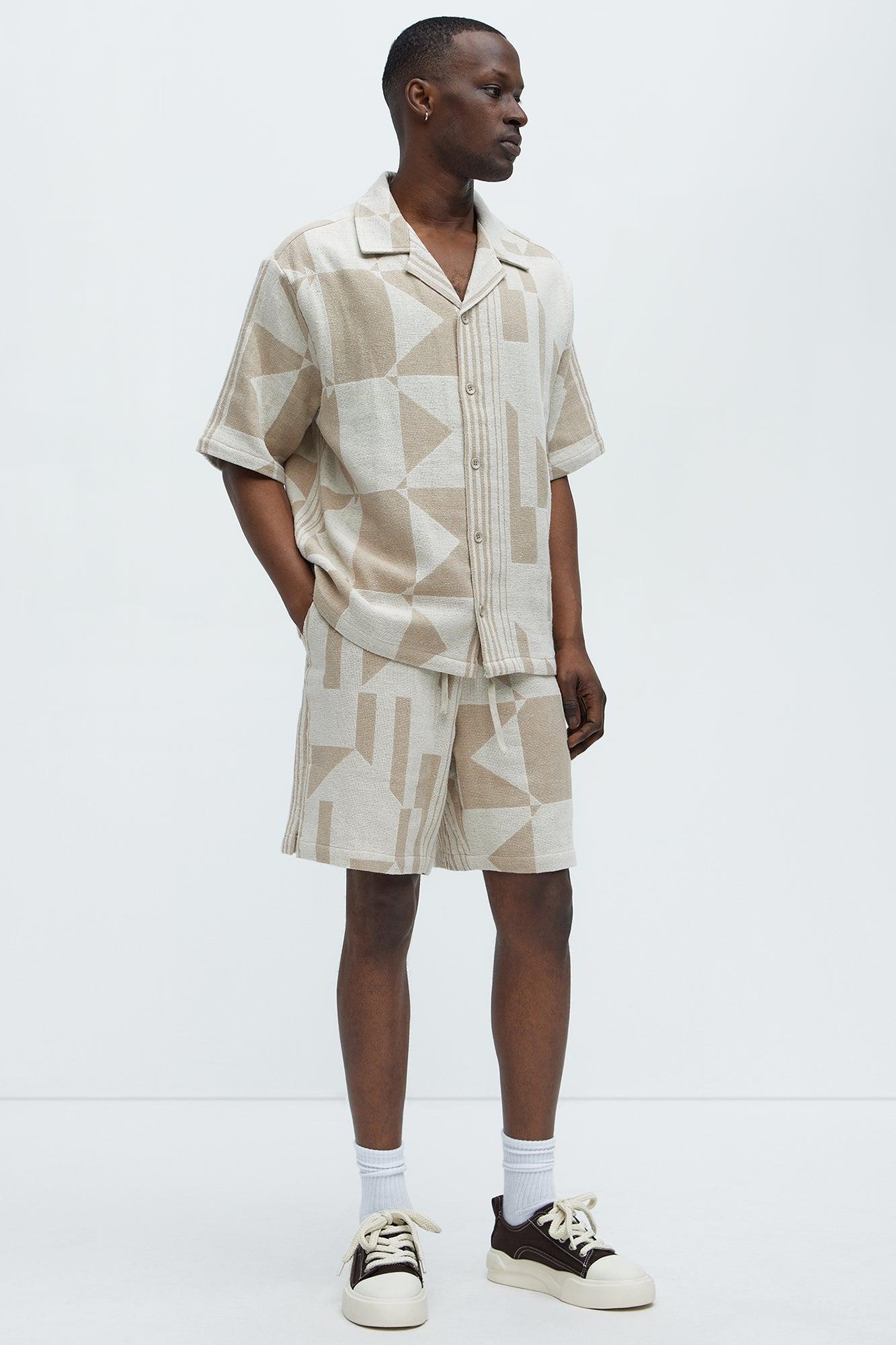 Abstract Relaxed Shorts - Cream/combo Product Image