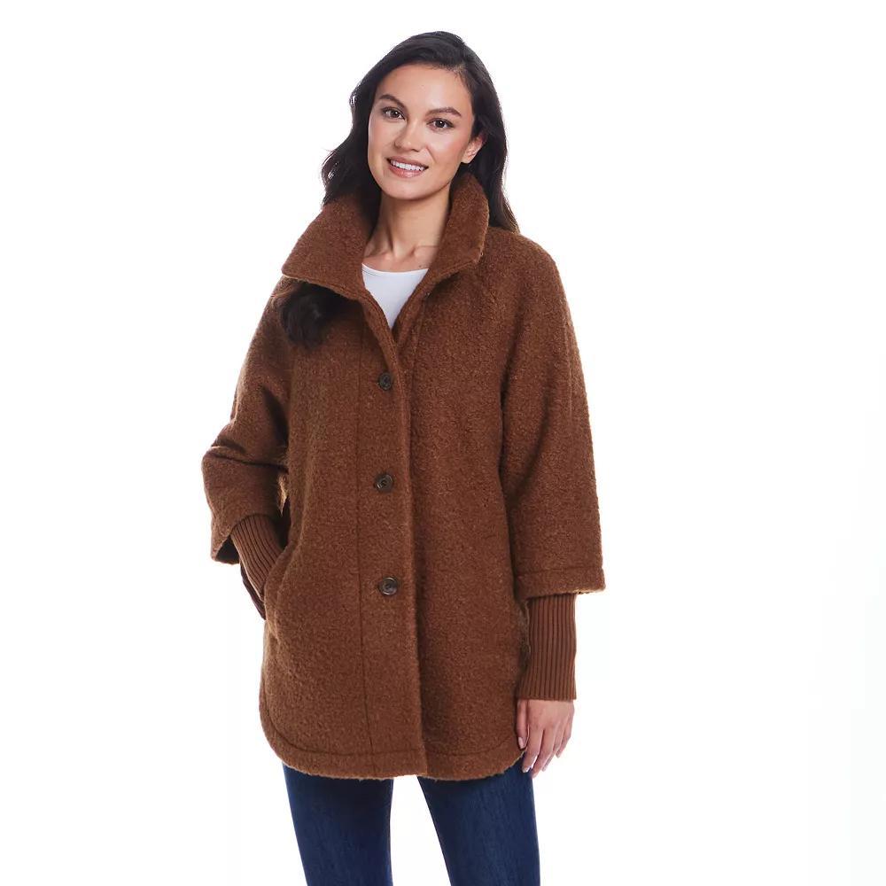 Women's Weathercast Button Front Boucle Topper Coat with Knit Sleeves,  Product Image