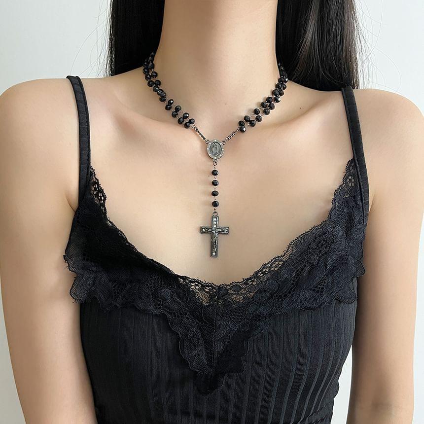 Cross Alloy Pendant Acrylic Bead Choker Product Image