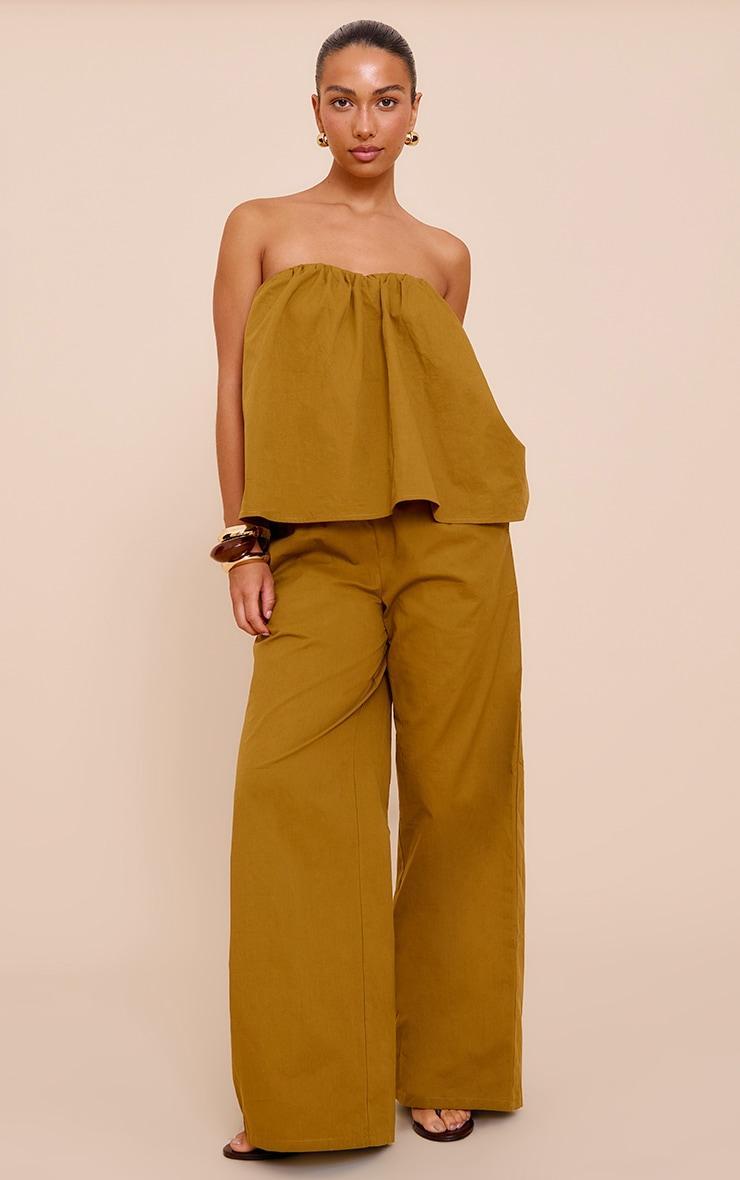  Olive Cotton Woven Ruched Floaty Bandeau Top Product Image