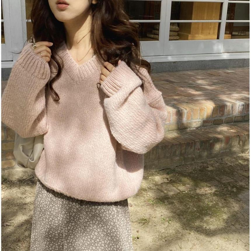 V-Neck Plain Sweater Product Image