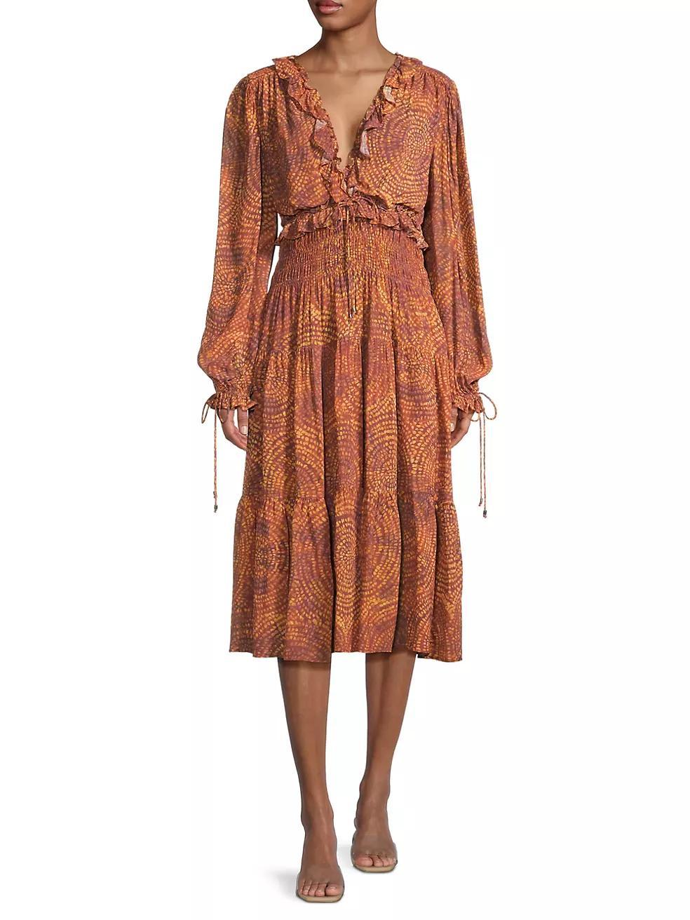 Sand Garden Print Georgette Midi-Dress Product Image