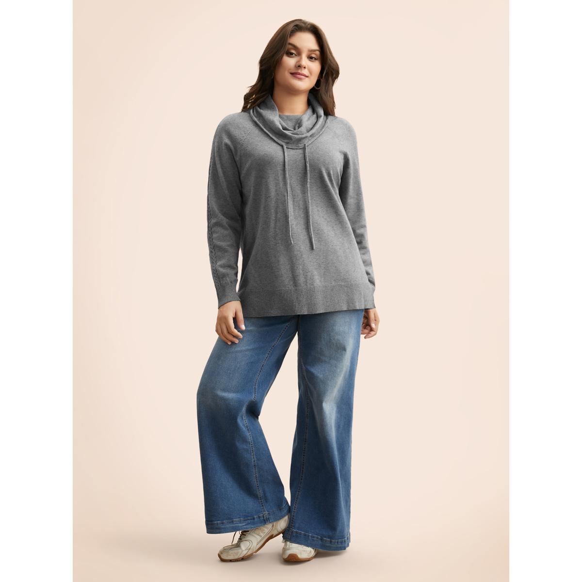 Plus Size Supersoft Essentials Turtleneck Raglan Sleeve Pullover DarkGray Women Casual Long Sleeve Turtleneck Everyday Pullovers BloomChic 12/L Product Image