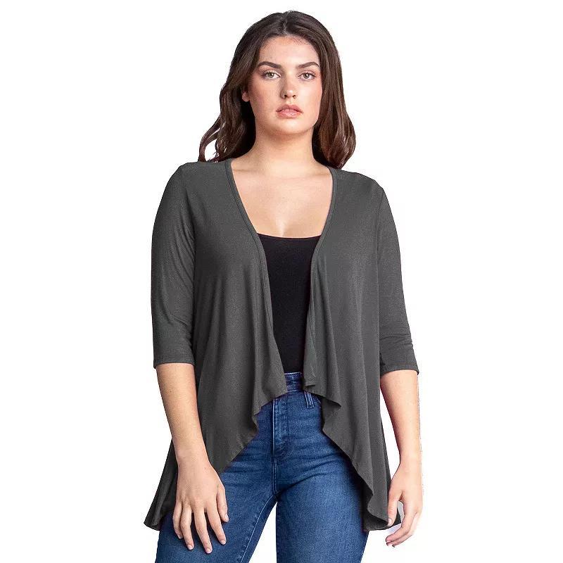 Women's 24Seven Comfort Apparel Elbow Length Sleeve Open Cardigan, Size: XXL, Black Product Image