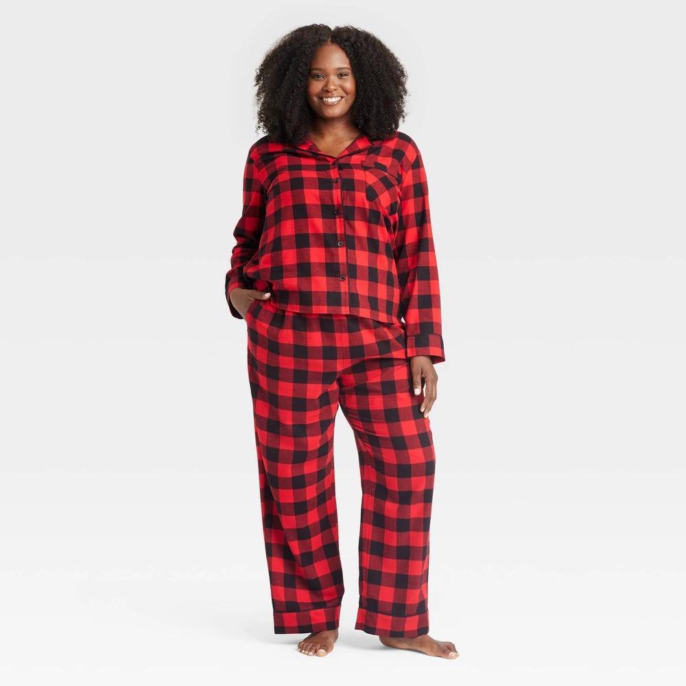 Women's Buffalo Check Microfleece Holiday Matching Family Pajama Pants - Wondershop™ Red L Product Image