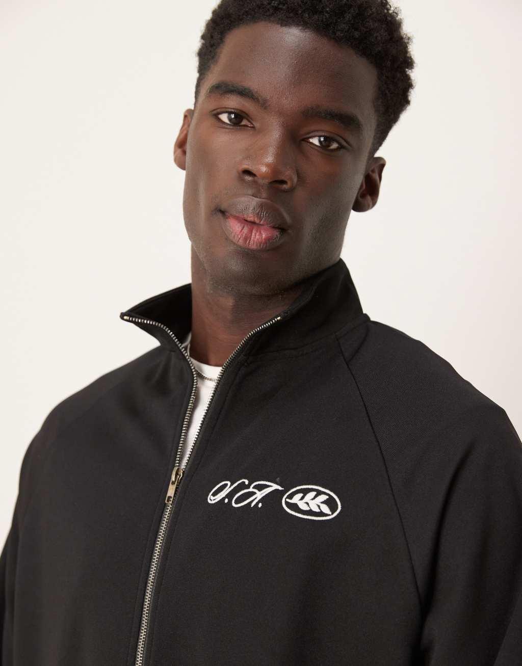 ASOS DESIGN oversized pique track jacket in black Product Image