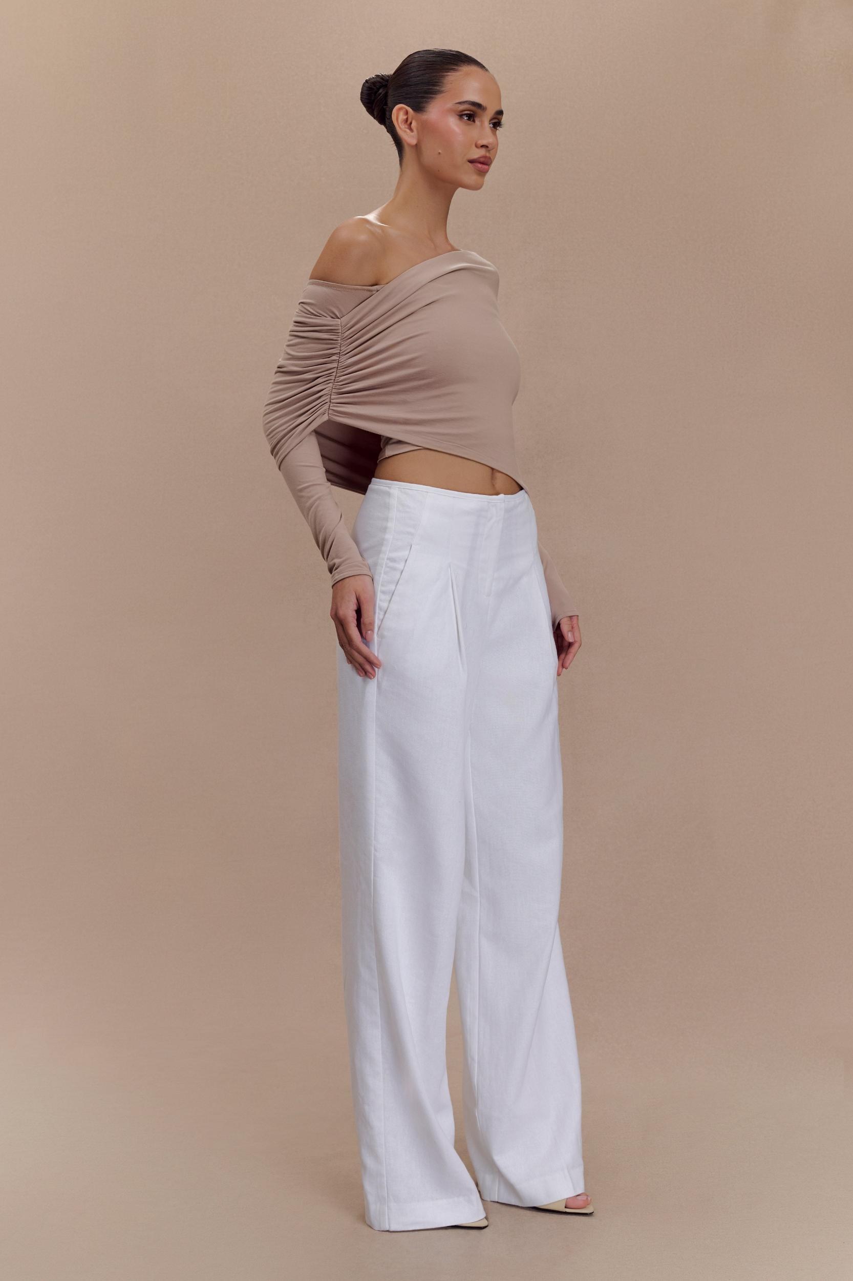 Corinna Modal One Shoulder Top - Mushroom Product Image