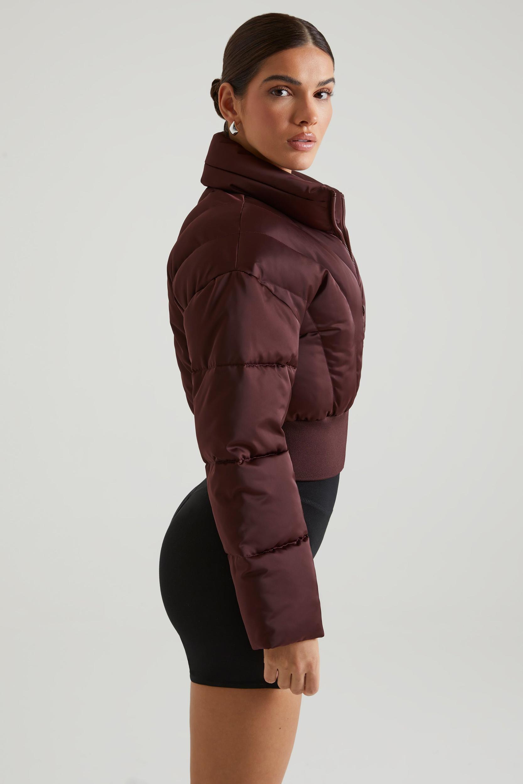 Ribbed Puffer Jacket in Brown Product Image