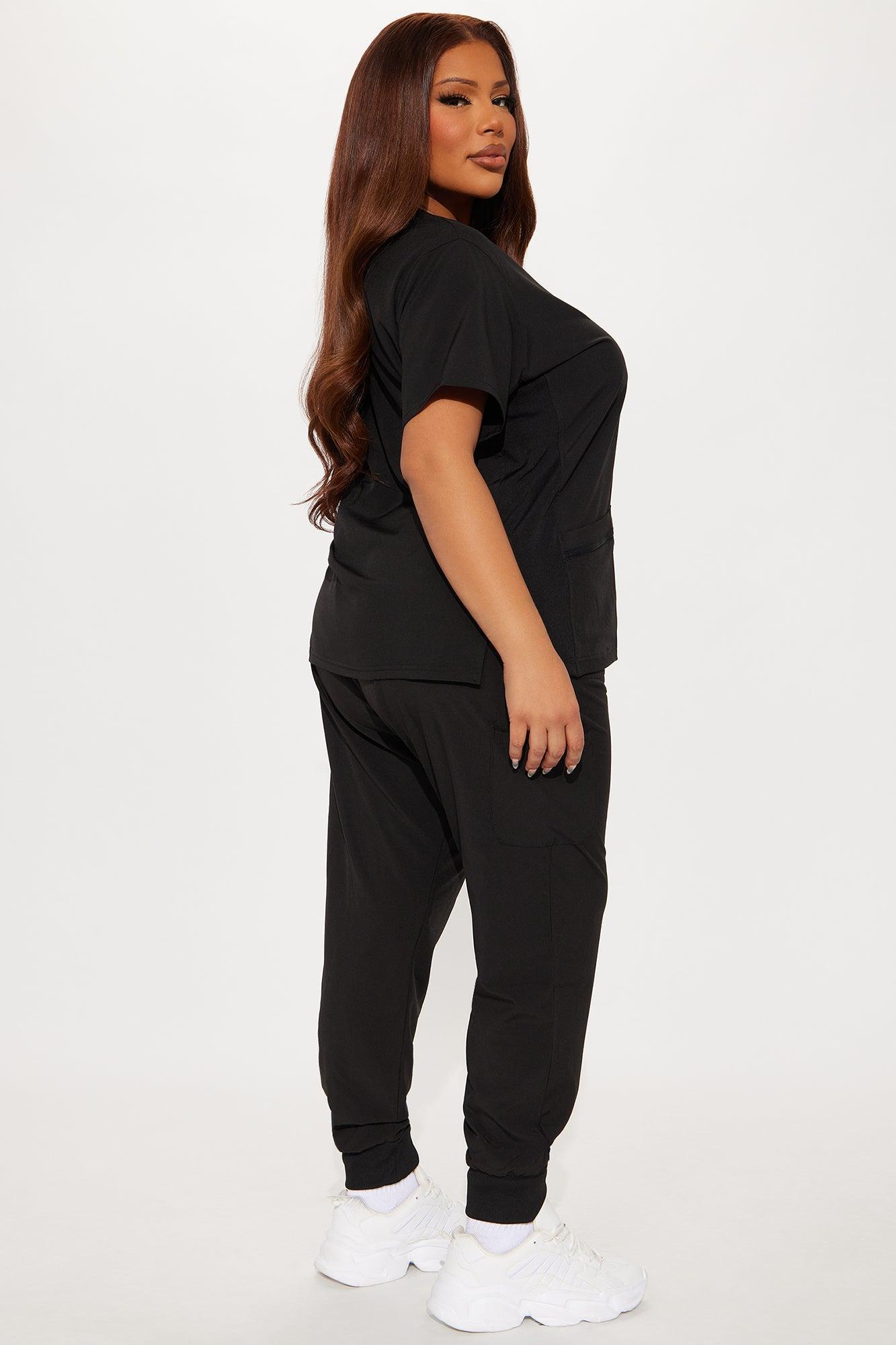 Cover The Rooms 4 Way Stretch V-Neck Jogger Scrub Set - Black Female Product Image
