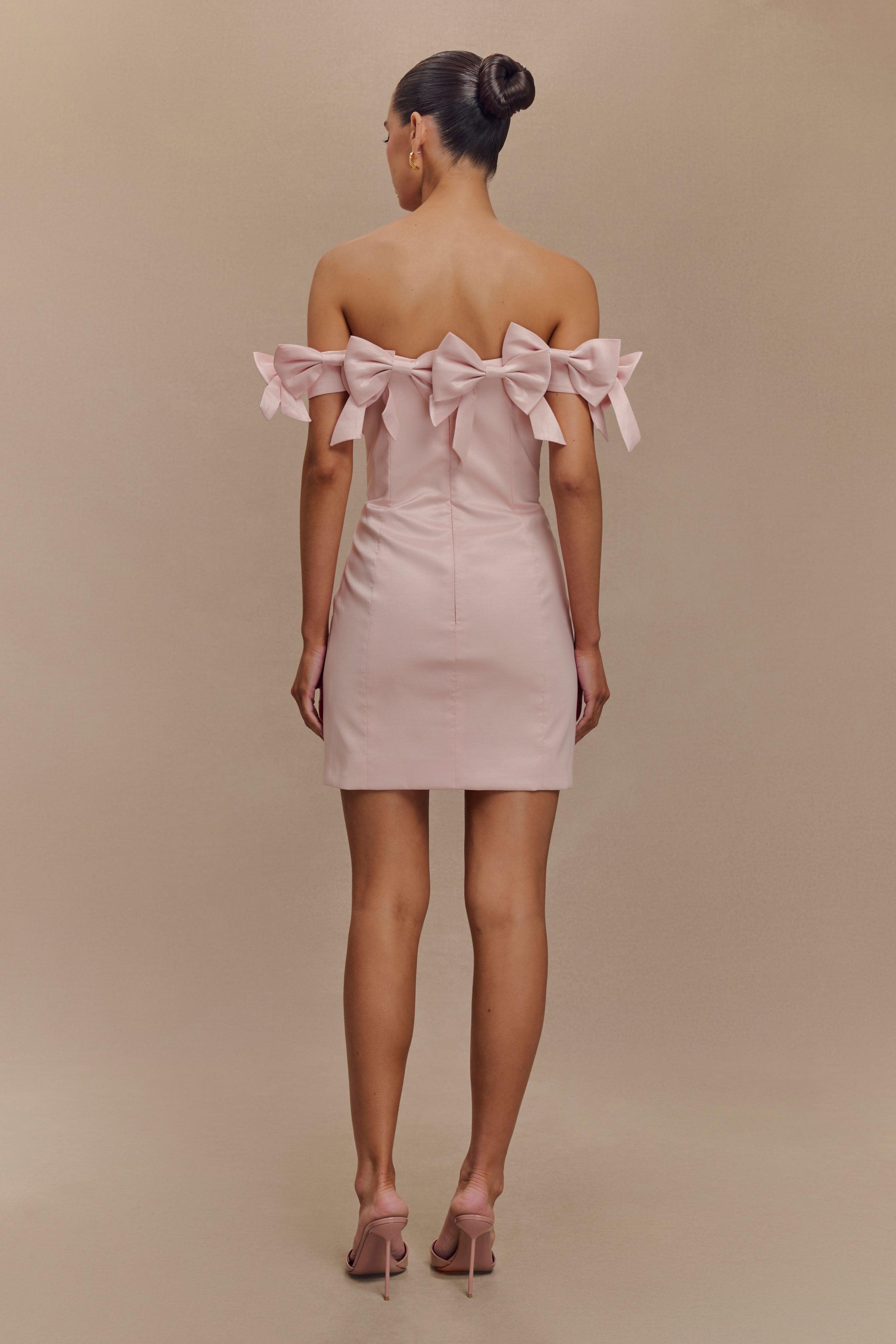 Rose Strapless Bow Mini Dress - Powder Pink Product Image