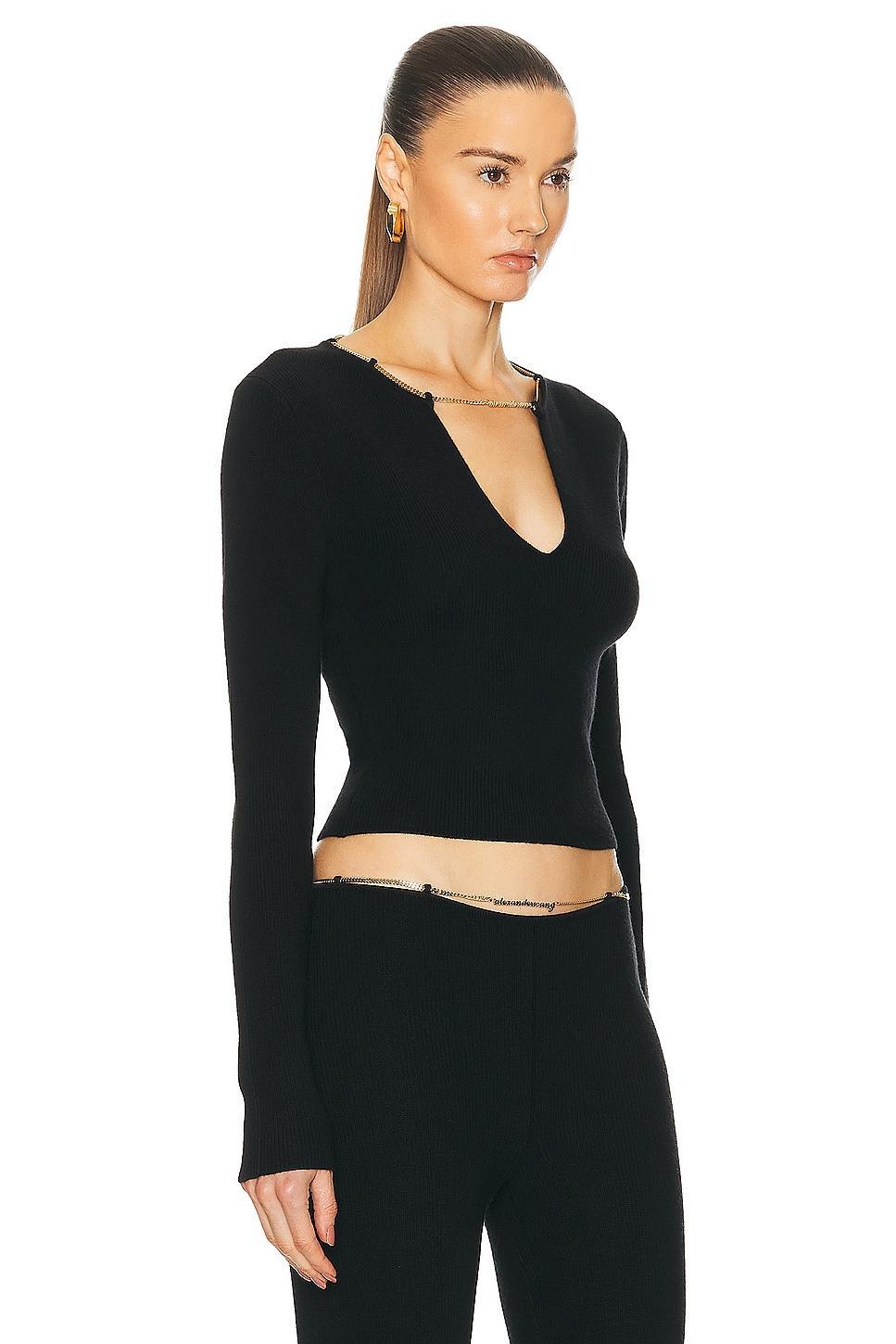 Alexander Wang V Neck Long Sleeve Top With Logo Necklace Black. (also in ). Product Image