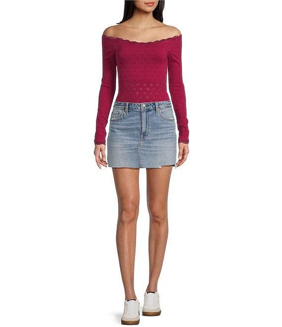 Evolutionary Pointelle Lace Off-The-Shoulder Long Sleeve Top Product Image