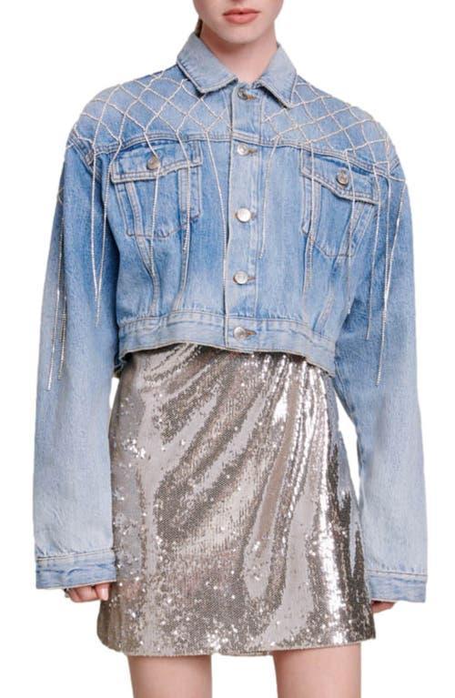 Maje Belmas Cotton Embellished Denim Jacket Product Image