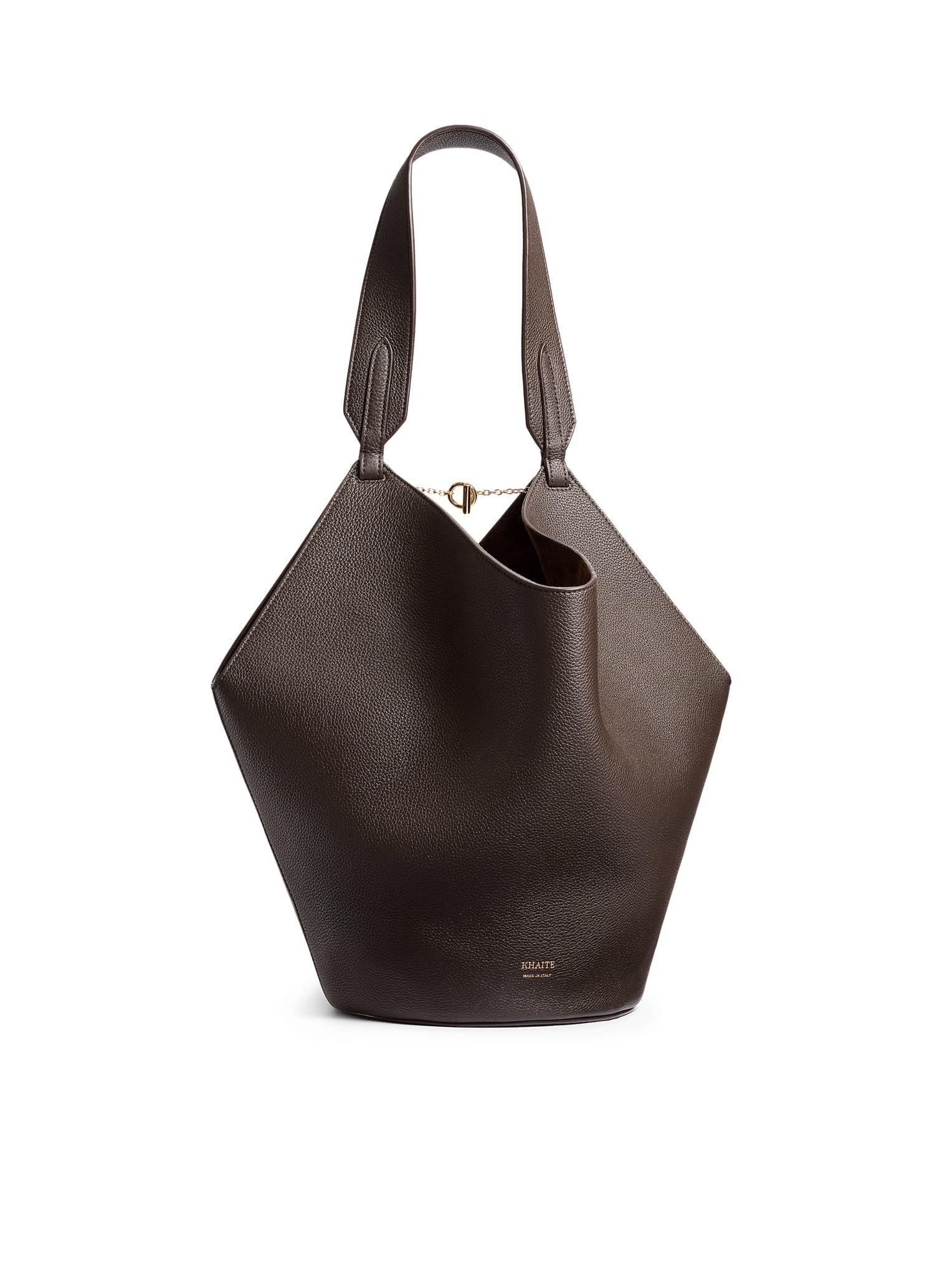 KHAITE Small Lotus Leather Top Handle Bag In Brown Product Image