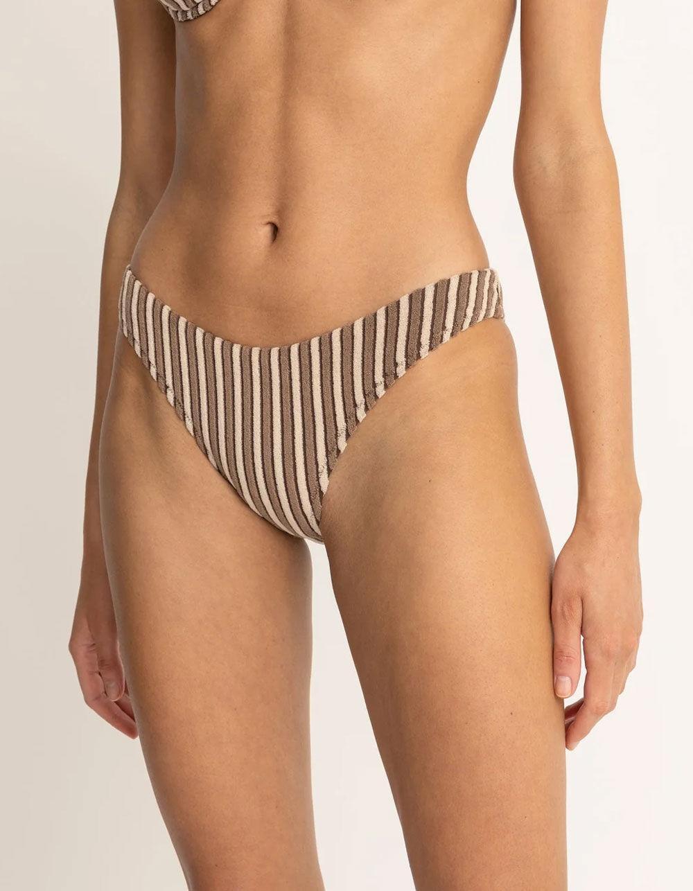 RHYTHM Terry Sands Stripe High Leg Bikini Bottoms Product Image