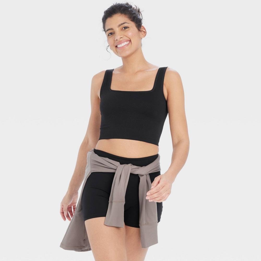 Womens Seamless Square Neck Cropped Tank Top - All In Motion Black XS Product Image