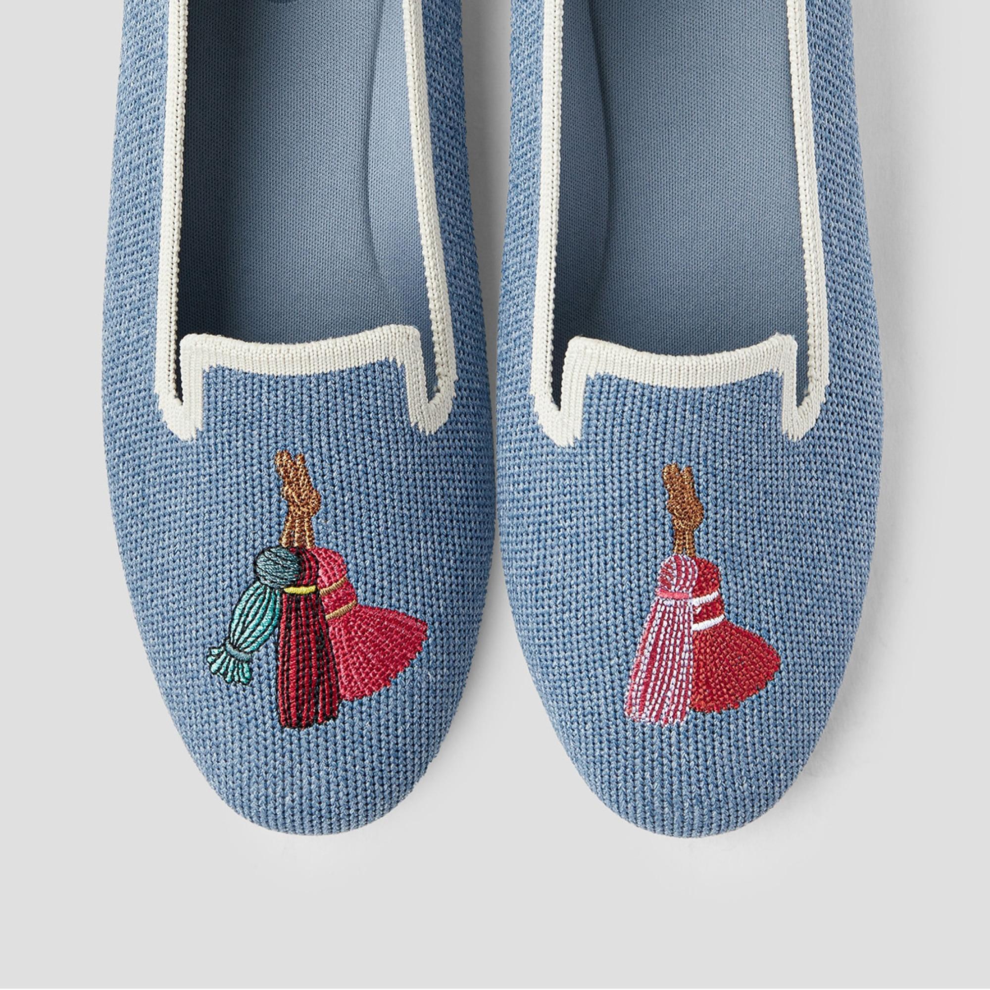 Round-Toe Embroidered Loafers (Audrey) Product Image