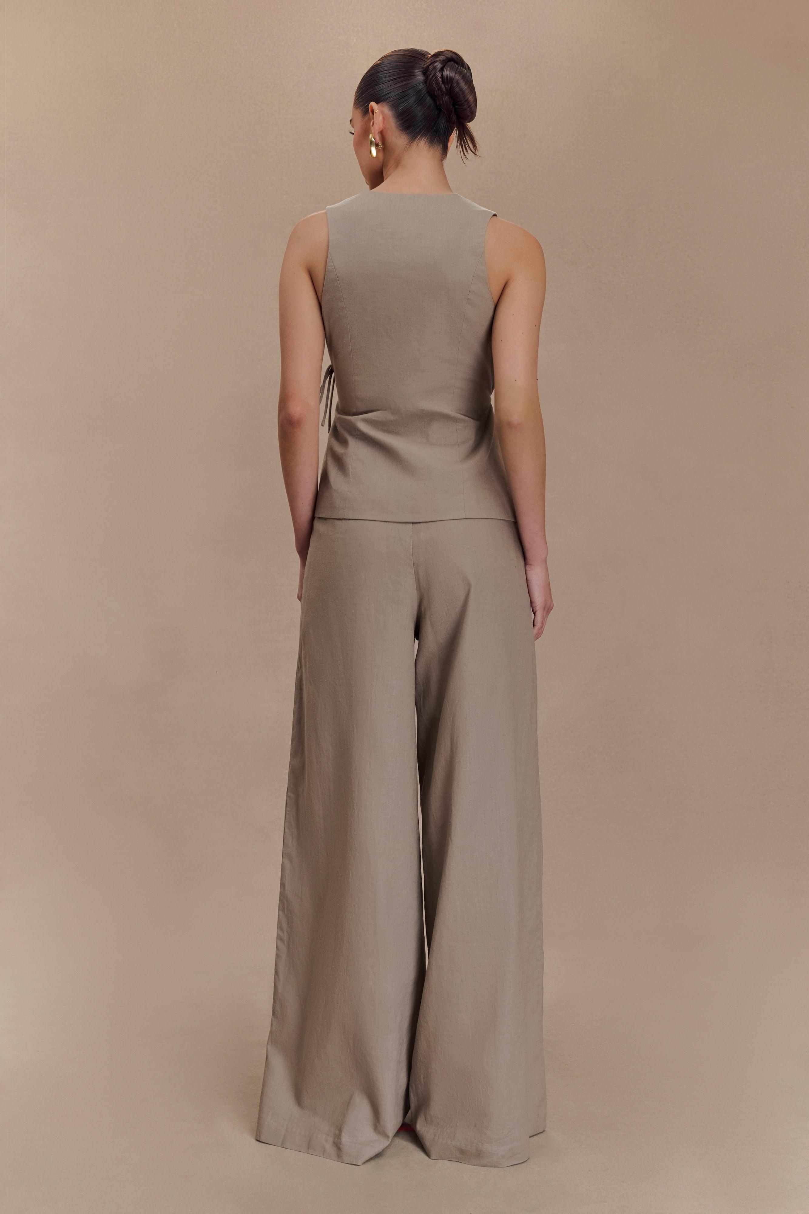 Brandi Linen Straight Leg Pant - Pebble Product Image